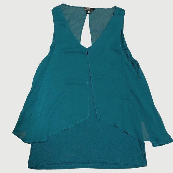 METAPHOR Deep Teal “Seas” Green Flowy Layered V-Neck Sleeveless Top Size Medium - Picture 1 of 5